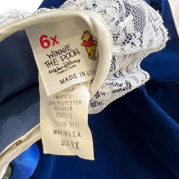 Vintage Blue Velvet Lace Collar Dropwaist Winnie the Pooh 6X Dress - Picture 9 of 9